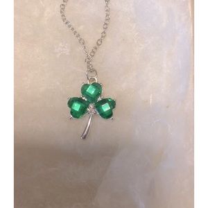 Green Crystal Shamrock Pendant with Chain